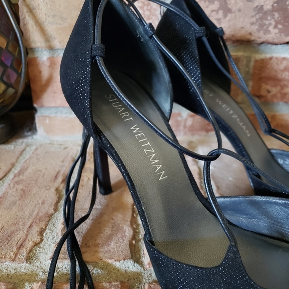 Stuart Weitzman Black Ankle Tie Heels - Picture 3 of 9
